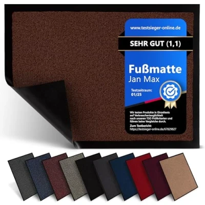 Abbildung von Jan Max Schmutzfangmatte 8 Farben Fußmatte mit 2900g/m2 PP Twisted Heatset Faser 2,4l/m2 Feuchtigkeitsaufnahme Sauberlaufmatte Braun 40 x 60 cm