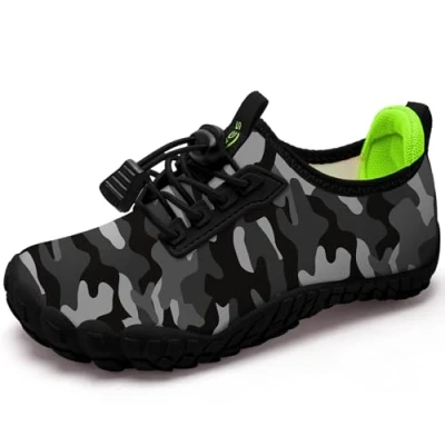 Abbildung von Kinder BarfußSchuhe Wasserschuhe Barfussschuhe Aquaschuhe Jungen Schwimmschuhe Badeschuhe Barfuß Schuhe Schnell Trocknend Strandschuhe rutschfest（Schwarz Grau 31EU