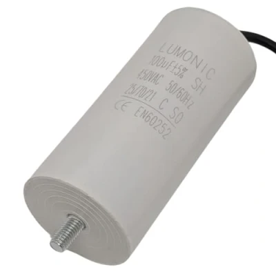 Abbildung von Lumonic Anlaufkondensator mit Kabel 25cm I 100µF 450V 55x120mm 100uF Motorkondensator Kunststoffgehäuse Betriebskondensator für Pumpen,