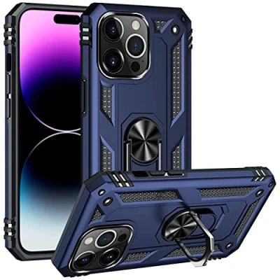Abbildung von Verco Hybrid Armor Shiel Case für iPhone 14 Pro Max Hülle, extrem robust mit Magnet Fingerring Halter Handyhülle Panzerhülle, Blau