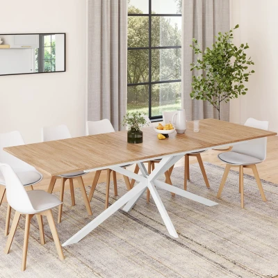 Abbildung von Table à manger extensible rectangle ALIX avec rangement 10 12 personnes pied araignée bois et blanc 200 240 cm IDMarket