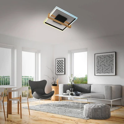 Abbildung von BRILONER Dimmbare LED Deckenlampe CCT, Fernbedienung, Nachtlicht und Timer, Deckenleuchte, Lampe, Wohnzimmerlampe, Schlafzimmerlampe, Küchenlampe mit Holz