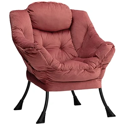 Abbildung von HollyHOME Relaxsessel Sessel mit Stahlrahmen, Ohrensessel Lesesessel Wohnzimmer Lounge Schlafzimmer Samtstoff Armlehnen Armlehnensessel, Rosa