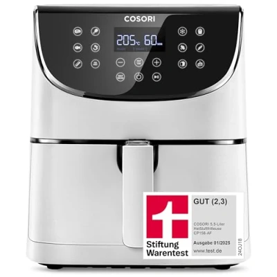 Abbildung von COSORI Heißluftfritteuse CP158 AF, Testsieger 2024 Stiftung Warentest, 11 in 1 Airfryer mit Shake Reminder, 100 Rezepte, 55 Prozent energiesparend, spülmaschinenfeste Körbe, Weiß