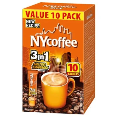 Abbildung von MOKATE® NYCOFEE 3in1 Instantkaffee Classic 10 Sticks x 14g Geschmack: Salted Caramel Instant Kaffee Getränkepulver aus löslichem Bohnenkaffee Smooth &amp; Creamy Pulver Getränke Cremiger