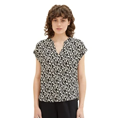 Abbildung von TOM Tailor Kurzarm Bluse, Damen, Größe: 40, Black small abstract design