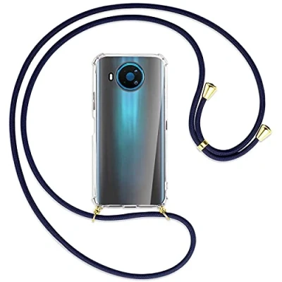 Abbildung von mtb more energy® Handykette kompatibel mit Nokia 8.3 5G (6.81&#039;&#039;) dunkelblau/Gold Smartphone Hülle zum Umhängen Anti Shock Full TPU Case