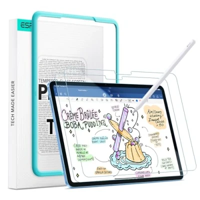 Abbildung von ESR 2 Stück Paper Feel Schutzfolien für iPad 11/10 Generation A16 (11/10,9 Zoll, 2025/2022), Schreiben und Zeichnen wie auf Papier, 9H Panzerglas, Matte Schreibfolie mit Ausrichtrahmen, Blendschutz
