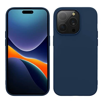 Abbildung von kwmobile Hülle für das iPhone 14 Pro weiche gummierte TPU Silikon Handyhülle stoßfeste Schützhülle kabelloses Laden Marineblau