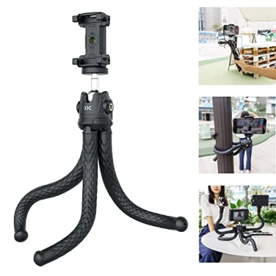 Abbildung von JJC Flexibles Telefonstativ, Octopus Kamerastativ Standhalter, 360 Drehbares Tragbares Reisestativ für iPhone Android DSLR, 2 in 1 Stativ mit 1/4&#039;&#039; 20 Loch Verlängerungsarm LED Mikrofon
