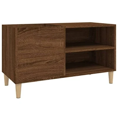 Abbildung von vidaXL Plattenschrank, Schallplattenschrank mit viel Stauraum, Plattenspieler Schrank für Wohnzimmer, LP Schallplattenständer, Braun Eichen Optik Holzwerkstoff
