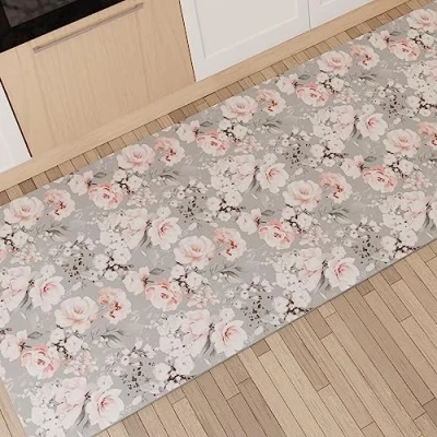 Abbildung von PETTI Artigiani Italiani Küchenteppich Läufer Küchenläufer rutschfest und waschbar 52 x 180 cm Blumenmuster 17 Grau 100% Made in Italy