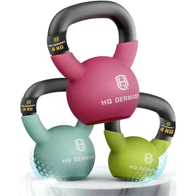 Abbildung von HQ Germany® Neopren Kettlebell Vollguss 2 32kg Starter Sets ±2,0% Gewichtstoleranz, Gewicht:+Starter Set (4+6+8KG)