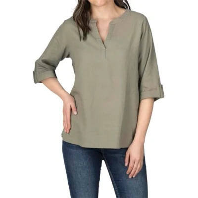 Abbildung von DENIMFY Hemdbluse Damen Leinen Bluse DFSara Regular Fit Tunika mit V Ausschnitt und Serafino Kragen
