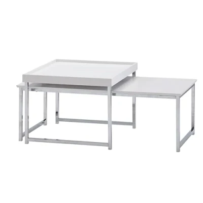 Abbildung von FINEBUY Satztisch FB31305 (2er Set Holz / Metall Sofatisch Eckig Weiß Modern), Beistelltisch 2 teilig, Couchtisch Wohnzimmer