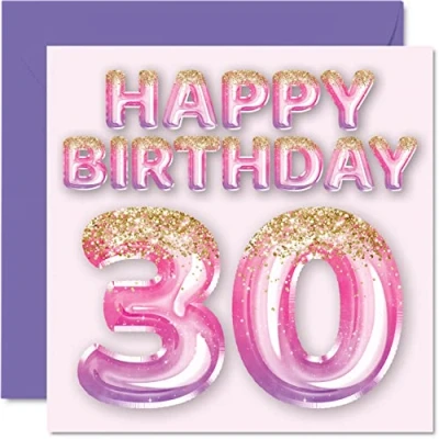 Abbildung von Geburtstagskarte zum 30. Geburtstag für Frauen rosa und lila Glitzerballons Happy Karten 30 Jahre alte Frau Freund Schwester Mama Tante, 145 mm x dreißig Grußkarten Geschenk