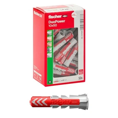Abbildung von Fischer 50 x DuoPower Dübel 10 mm für Mauern, Lochziegel, Gipskarton, 537644