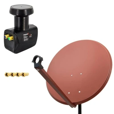 Abbildung von Premium X Satelliten Komplettanlage 80cm Satellitenschüssel Ziegelrot Satellitenantenne Twin LNB 4X F Stecker, SAT für 2 Teilnehmer
