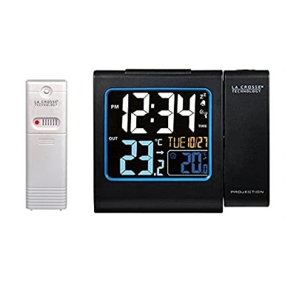 Abbildung von La Crosse Technology WT552 BLA Funkwecker, mit Projektion in Rot, farbiges LCD Display, Innen und Außentemperatur, Schwarz