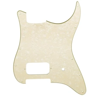 Abbildung von Musiclily Pro 11 Löcher Strat Pickguard 1 Humbucker Gitarren Schlagbrett für Fender USA/Mexico Tom Delonge Style E Gitarre, 4 lagig Aged White Pearl