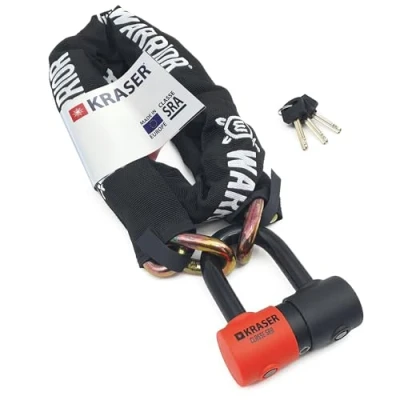 Abbildung von KRASER KR50100 Kettenschloss Schloß Motorrad Scheibensperre gegen Diebstahl Mini U ø18 + Kette 100 cm ø13,5 mm Sicherheitskit Zugelassene Klasse SRA Diebstahlsicherer Motorradroller Hohe Beständigkeit