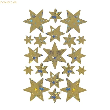 Abbildung von HERMA 3902 Aufkleber Sterne Glitzer Gold, 19 Stück, Stern Sticker aus Hologramm Folie, Weihnachtssticker Sternaufkleber für Weihnachten Geschenke Adventskalender Dekoration Kinder Belohnung Basteln