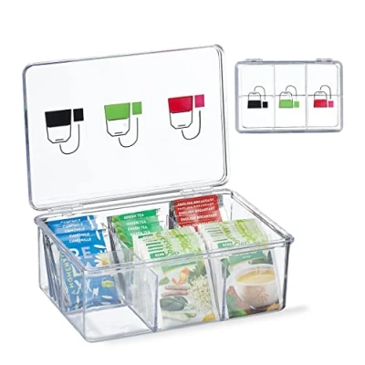 Abbildung von relaxdays Teebox Transparente mit 6 Fächern, Kunststoff