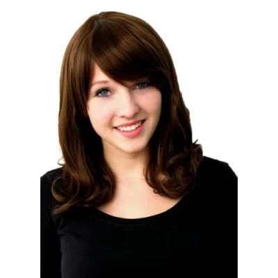 Abbildung von Prettyland Damen Mittellange Perücke 40cm Sanfte leicht lockig welle Locken Kaffee Braun Hitzefeste brown Wig C827
