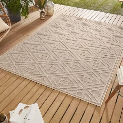 Abbildung von SIMPEX24 Outdoorteppich Rauten Design, Läufer, Höhe: 8 mm, In &amp; Outdoor Teppich Grau Design für Küchen Balkon Terrasse