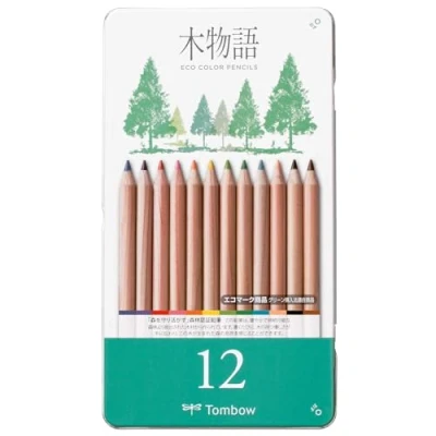 Abbildung von Tombow Ki Monogatari Eco Farbstift, praktischer Metalldose, PEFC zertifiziert, wachsbasiert, 12er Set [CB RS 12C]