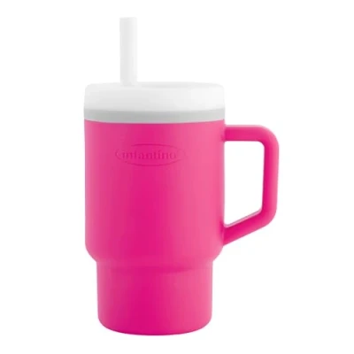 Abbildung von Infantino My 1st Tumbler Süßer Minibecher mit Auslaufsicherem Strohhalm und Kleinkindfreundlichem Griff, Fördert das Trinken, Leicht zu Reinigen, 255 ml, Kaugummi