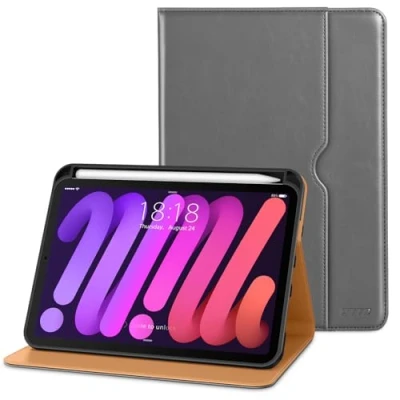 Abbildung von DTTO Schutzhülle für iPad Mini 7. / 6. Generation 2024/2021, Premium Leder Business Folio 7 (A17 Pro)/Mini 6 mit Stifthalter, mehrere Betrachtungswinkel, Grau