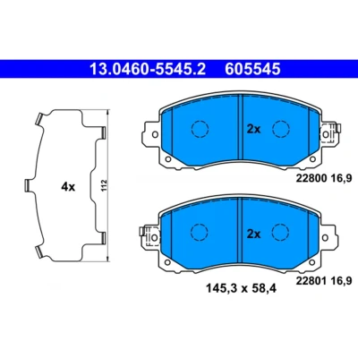 Abbildung von ATE 13.0460 5545.2 Bremsbelagsatz mit akustischer Verschleißwarnung Anti Quietsch Blech SUBARU: XV II, Forester V, Impreza V Schrägheck