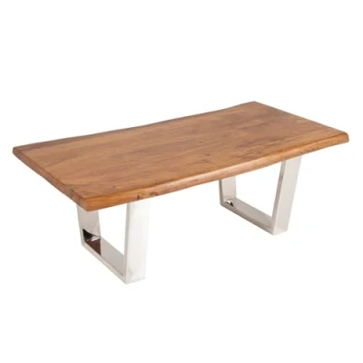 Abbildung von riess ambiente Couchtisch MAMMUT 110cm honigfarben / silber (Einzelartikel, 1 St), Wohnzimmer · Massivholz Baumkante Edelstahl Industrial