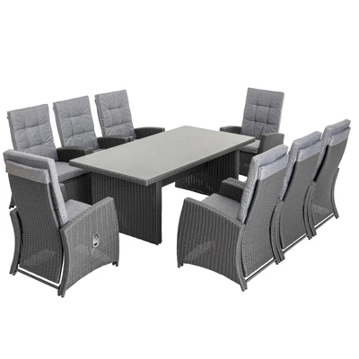 Abbildung von KONIFERA Garten Essgruppe »New Paris«, (Set, 25 tlg., 8 Sessel, Rückenlehne verstellbar, Tisch 100x200x75 cm, inkl. Auflagen), Aluminium/Polyrattan