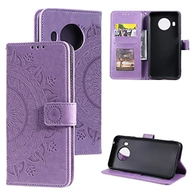 Abbildung von CoverKingz Handy Tasche kompatibel mit Nokia X10 / X20 Handycase Kartenfach Handyschutzhülle Cover Smartphonehülle klappbar Motiv Mandala Lila