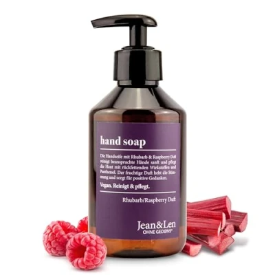 Abbildung von Jean &amp; Len Alchimiste Handseife Rhubarb Raspberry, reinigt und pflegt Hände sanft, Flüssigseife im Pumpspender für reine gepflegte Hände, fruchtiger Duft, ohne Parabene Silikone, vegan, 250 ml