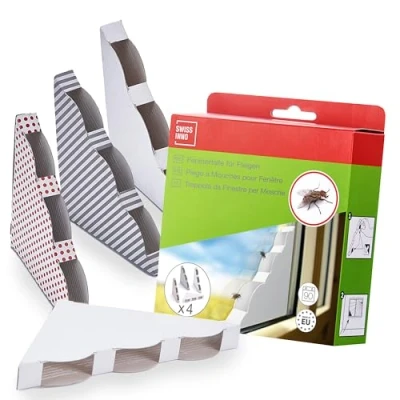 Abbildung von SWISSINNO Fenster Fliegenfalle im dekorativen Design Hygienisch, ungiftig + sauber. Umweltfreundlich. Kinder und Haustiersicher. Made in EU 4X Fallen