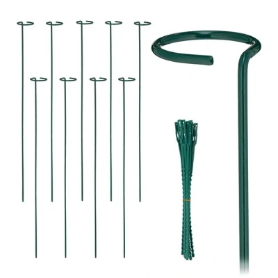 Abbildung von Relaxdays Pflanzstäbe Metall, 10er Set, Rankstäbe mit Ring, 80 cm, Metallstäbe Garten, Pflanzenbindern, dunkelgrün