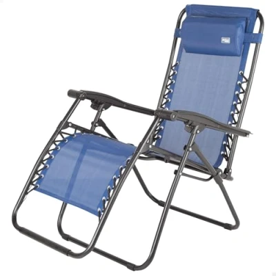 Abbildung von AKTIVE Klappstuhl, Zero Gravity, blau, mit Kissen und Fußstütze, bequem robust, kippsicher, Stahl Textilen, max. 110 kg, Garten, Camping, zusammenklappbare Liegestühle für den Außenbereich