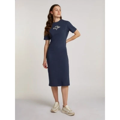 Abbildung von Tommy Hilfiger Script TEE Dress Freizeitkleid, Damen, Größe: XS, Dark night navy