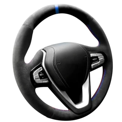 Abbildung von Alfanxi Alcantara Lenkradhülle für BMW G20 G21 G30 G31 G32 X3 G01 X4 G02 X5 G05 X7 G07 Z4 G29 G11 G12 (Blaue Streifen)