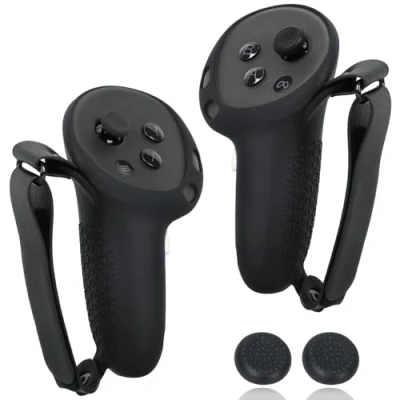 Abbildung von Kontroller Griffe für MetaQuest 3S, Anti Rutsch Textur und verstellbare Knöchelriemen, Griff Schutzhülle Quest 3S/3 Kontroller, Komfort Quest3S VR Gaming Zubehör