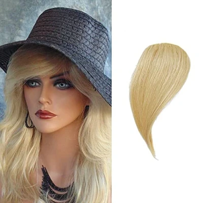 Abbildung von Dicker Seitlicher Pony Clip In Echthaar 100% Gerade Fransen Haarverlängerungen (Luftseitiges Pony, Blond)
