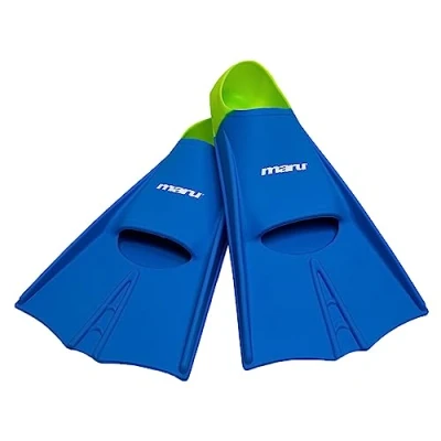 Abbildung von Maru Trainingsflossen, Silikon Schwimmflossen für stärkere, schnellere Tritte mit größerem Antrieb, verwendet Training, Unisex Erwachsene und Kinder (Blau/Limette, Größe 5/7,