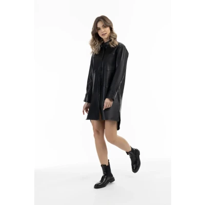 Abbildung von DREIMASTER Vintage Damen Lederhemd XS / Schwarz 100% Lammleder