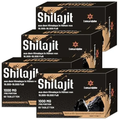 Abbildung von Shilajit Tabletten Original 30.000 mg, 100% Reine Hochdosiert Hohe Potenz Himalayan Shilajit, Reich an 60% Fulvosäure und Mineralien, 10:1 Extrakt, Praktischer als die Harzform (240 Tabletten)