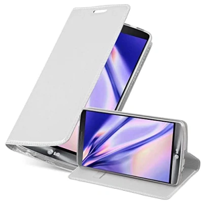 Abbildung von Cadorabo Hülle kompatibel mit LG G3 aus Premium Kunst Leder Flip Klappbare Stoßfeste Magnetische [Standfunktion] [Kartenfächern] Cover für Tasche in Silber