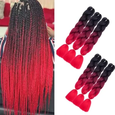 Abbildung von braids extensions Rot Kanekalon Kunsthaar Haar 6Stücke ombre jumbo zöpfe haarverlängerungen 24&quot;Crochet box Twist für haarverlängerung zum einflechten (Schwar zwein Rot)
