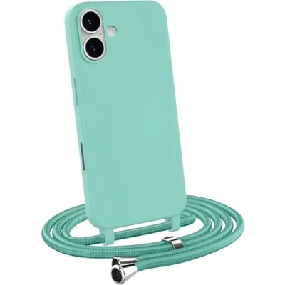 Abbildung von MyGadget Handykette für iPhone 16 Plus [ Hülle mit verstellbaren Band ] TPU Handyhülle Handyband zum Umhängen Kordel Schnur Case Schutzhülle Mint